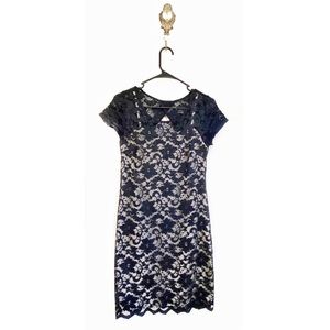 Almost Famous black lace overlay dress nude slip